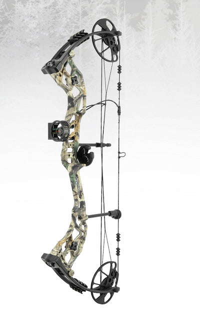 Camouflage hunting bow on a white background