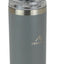 Gray tumbler with a black lid on a white background, featuring the Trailman logo.