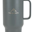 Gray insulated mug with handle and straw lid on a white background, featuring 'Trailmate' branding.