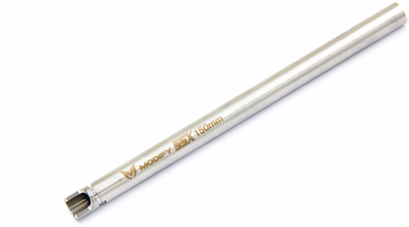 Metal rod with branding on a white background