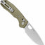 Folding knife with green handle and silver blade on a white background
