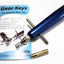 Blue tool with gold bit on a white background with a blue and white manual.