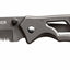 A Gerber folding pocket knife with a dark gray metal blade and a textured dark gray handle featuring cutouts, shown against a plain white background.