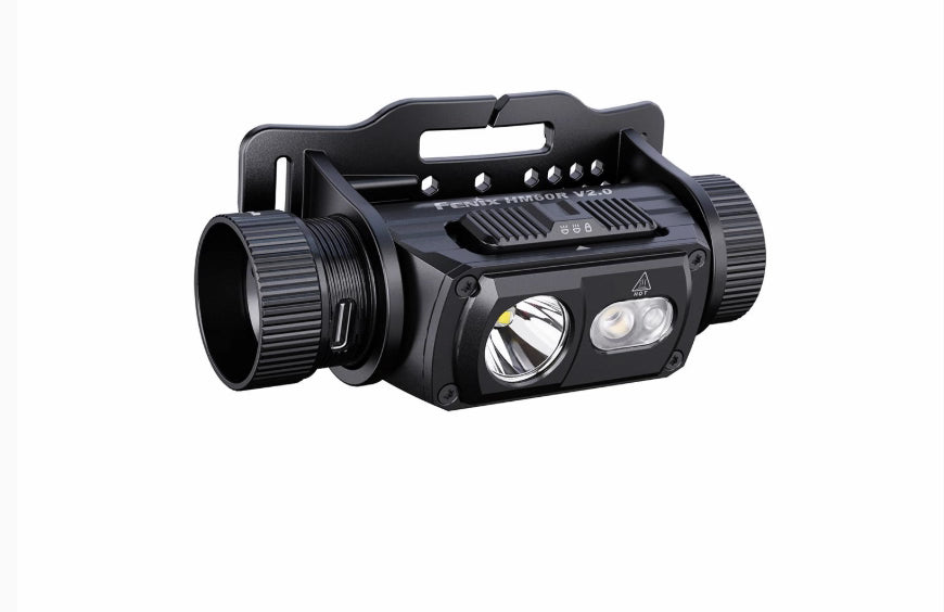 A black tactical flashlight with a quick-release mounting bracket, shown on a solid white background.
