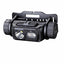 A black tactical LED headlamp with a quick-release mounting bracket, shown on a plain white background.