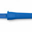 A blue textured plastic handle with a rectangular slot on one end and a small hanging hole on the other, photographed on a plain white background.
