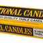 A yellow and black box of National Candles containing 6 high quality table candles, shown on a plain white background.