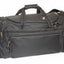 A black nylon duffel bag with multiple zippered pockets, dual top handles, and a detachable shoulder strap, shown against a plain white background.