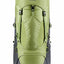 A Deuter hiking backpack in olive green and dark gray, shown from the front against a plain white background.