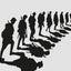 Silhouette of soldiers in a line with fallen comrades on a white background