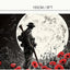Framed artwork of a soldier with a rifle standing in a field of poppies under a moonlit sky, with dimensions indicated.