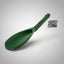 Green scoop with a brand label on a gray background