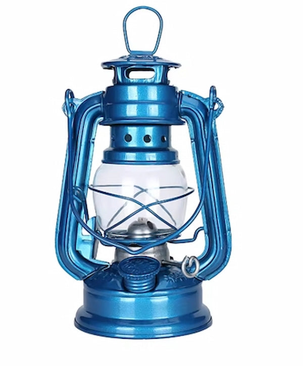 Blue lantern with clear glass on a white background