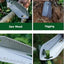 Multitool being used for sawing wood, digging, measuring, and peeling tasks.