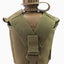 Brown canteen with green carrying case on a white background