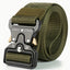 Green tactical belt with a black buckle on a white background