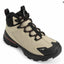 Beige and black hiking boot on a white background