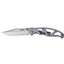 A Gerber Paraframe 2 Serrated ED folding knife with a silver stainless steel handle and a partially serrated blade.