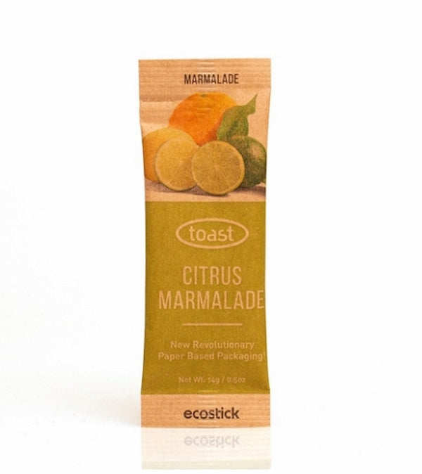 Citrus marmalade package with 'toast' branding on a white background