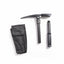 A black tactical pickhead axe with a textured black nylon sheath and a separate black handle, displayed on a clean white background.