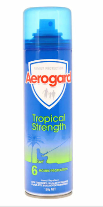 Aerogard tropical strength spray can on a white background