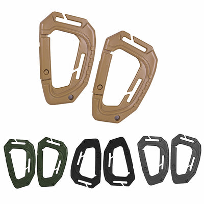 Set of brown and black carabiners on a white background