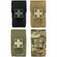 Four tactical pouches with cross designs in different colors on a white background