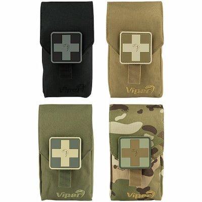 Four tactical pouches with cross designs in different colors on a white background