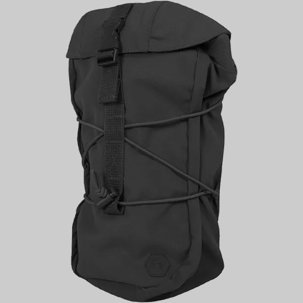 Black backpack with a gray background