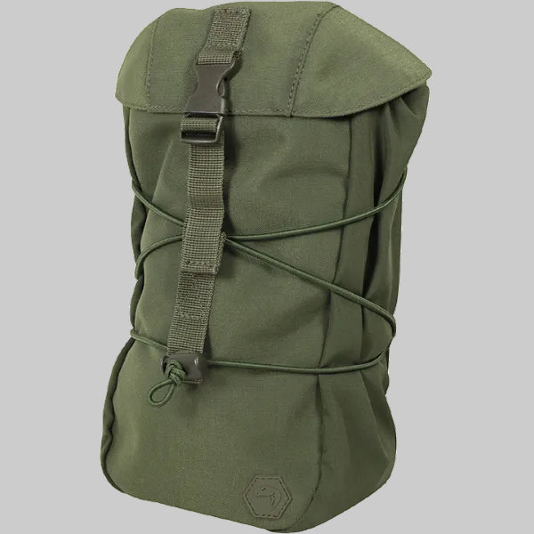 Green backpack with a strap on a gray background