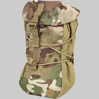 Camouflage backpack with a gray background