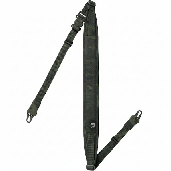 Green camouflage rifle sling on a white background