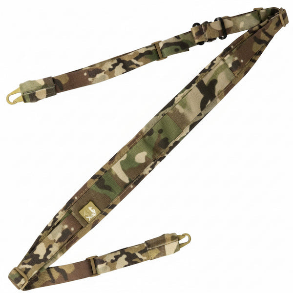 Camouflage rifle sling on a white background