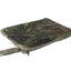 Camouflage-patterned pouch with a zipper on a white background