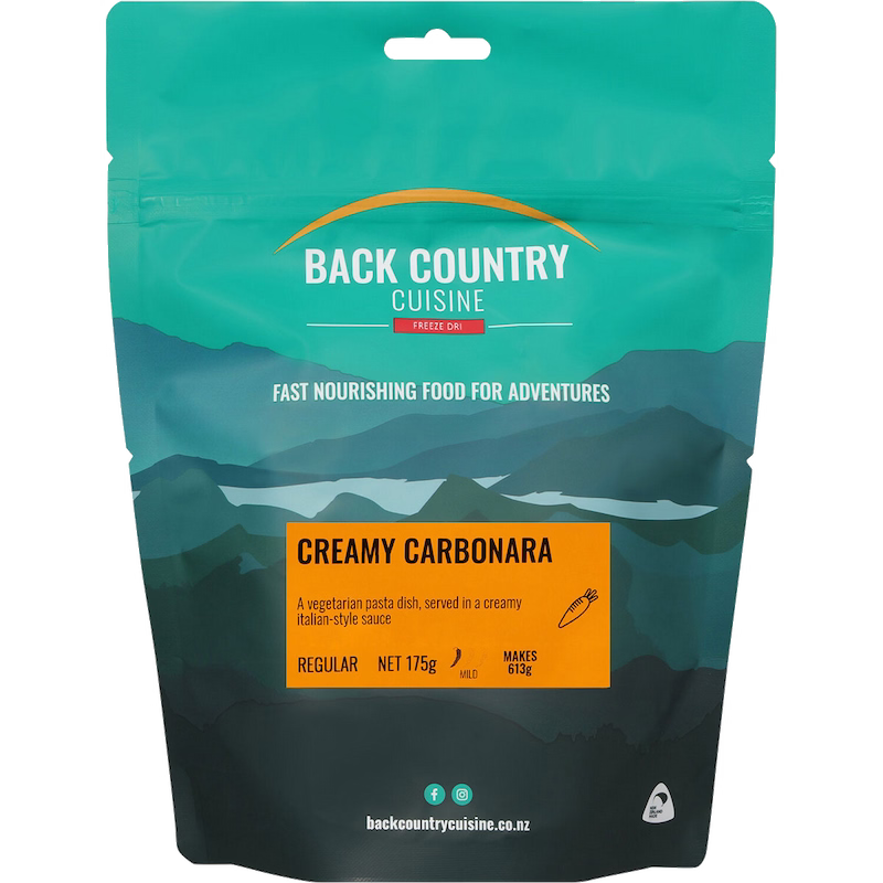 Back Country Cuisine Creamy Carbonara package with mountain design