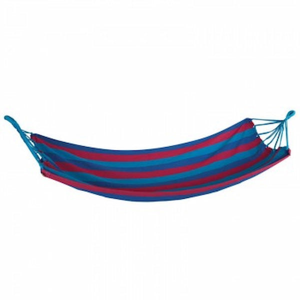 Blue and red striped hammock on a white background