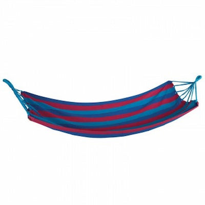 Blue and red striped hammock on a white background