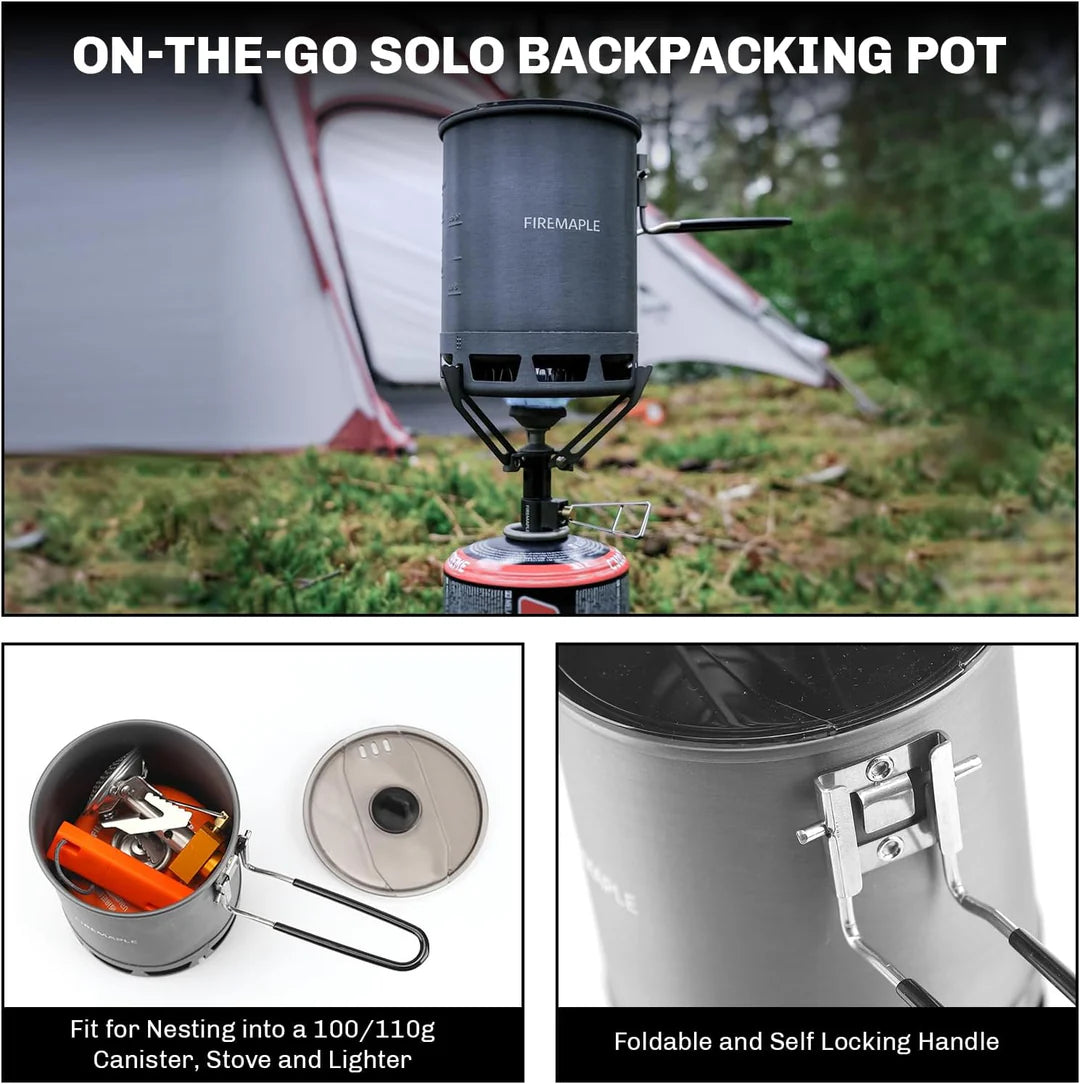Firemaple on-the-go solo backpacking pot with camping tent in the background