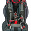 Black and gray hiking backpack with red accents on a white background
