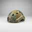 Camouflage helmet with tan accents on a gray background