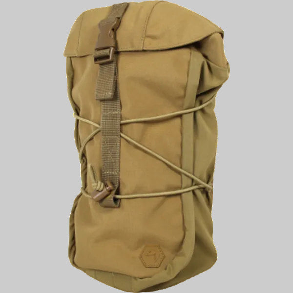 Tan backpack with straps on a gray background