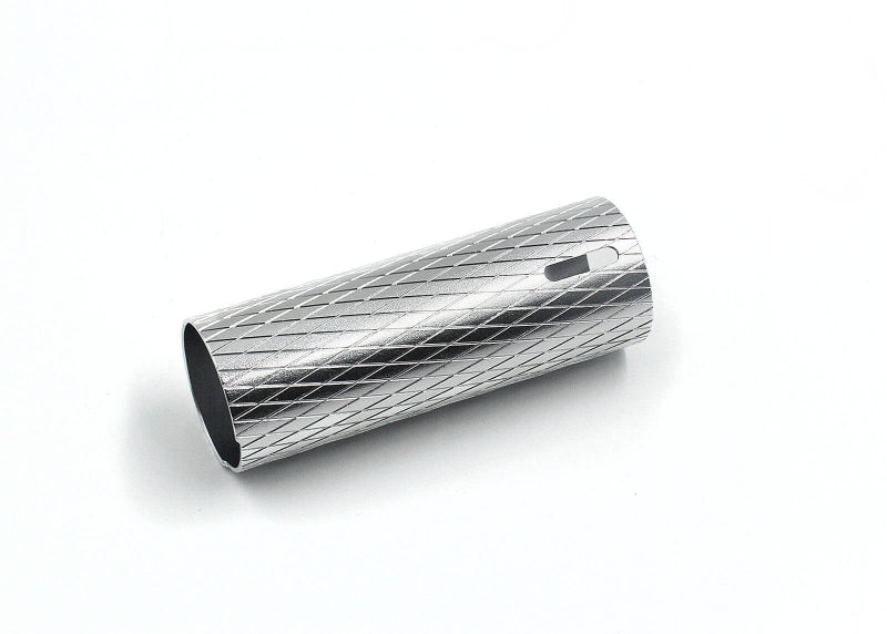 A silver-colored diamond pattern wrapped cylinder, likely made of metal, commonly used as a component for airsoft guns.