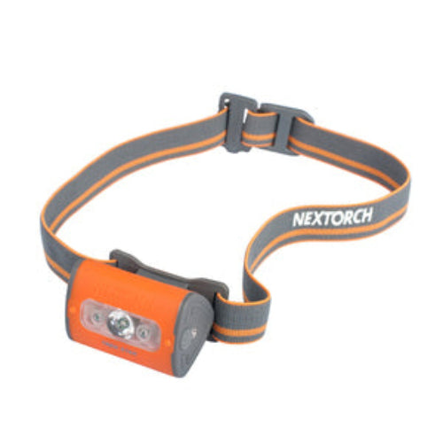 Orange and gray headlamp with 'Nextorch' branding on a white background