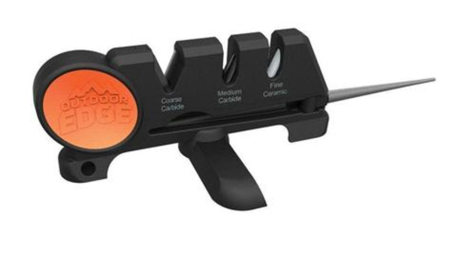 outoor edge 4 step knife sharpener with orange handle logo