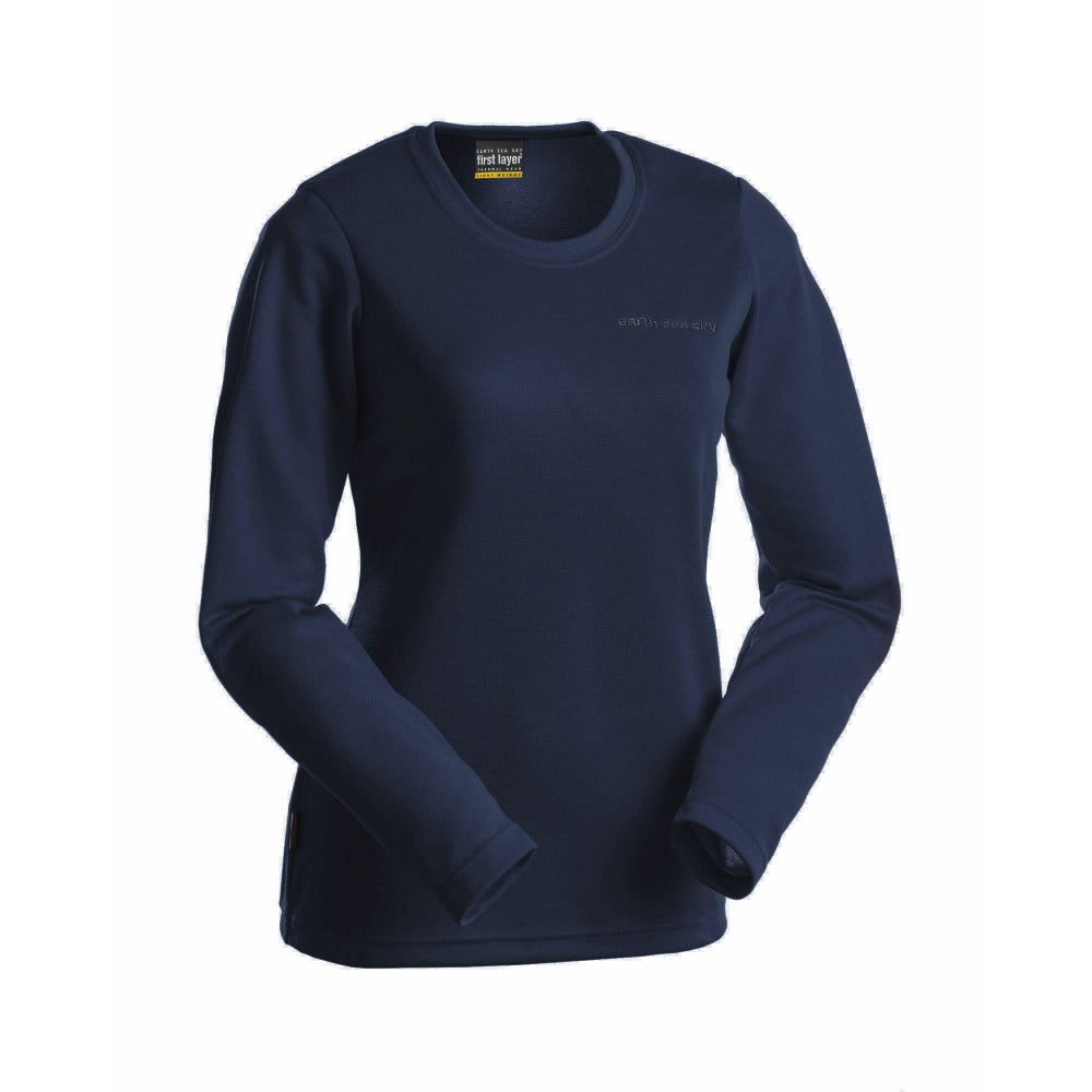 A long sleeve navy blue crew neck t-shirt.