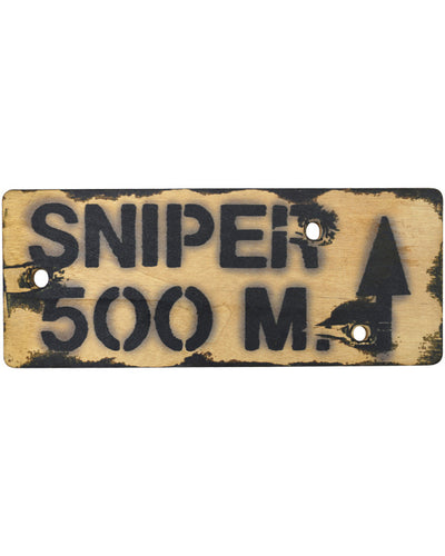 A collection of wooden signs with various texts and designs, including 'Keep Calm and Soldier On', 'Brew Up', and 'Private Keep Out' among others, indicating clearance prices.