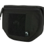 Black waist bag with a visible brand logo on a white background
