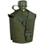 Green canteen with a carrying case on a white background